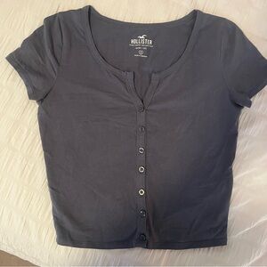 Blue/gray button up crop top